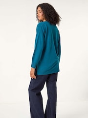 Roman Blue Soft V-Neck Side Split Knit Sweater - Image 3 of 5