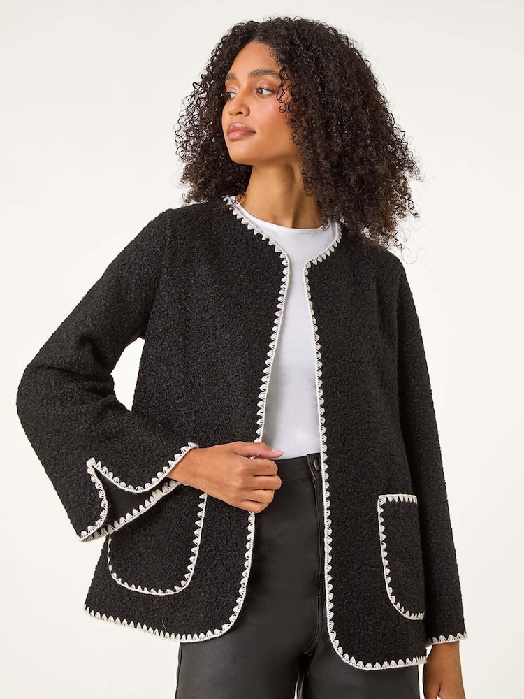 Roman Black Contrast Blanket Stitch Jacket - Image 1 of 5