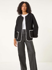 Roman Black Contrast Blanket Stitch Jacket - Image 2 of 5