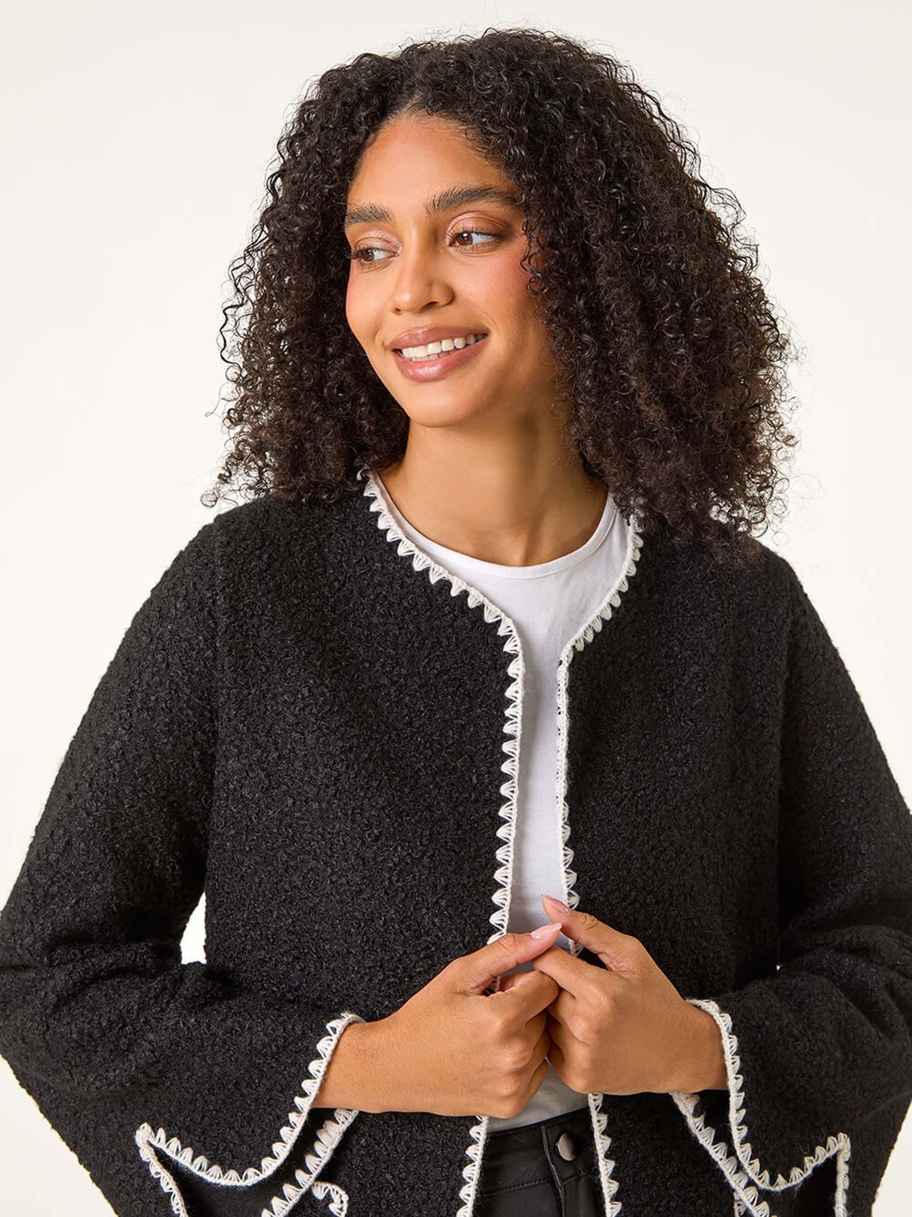 Buy Roman Black Contrast Blanket Stitch Jacket from Next Ireland