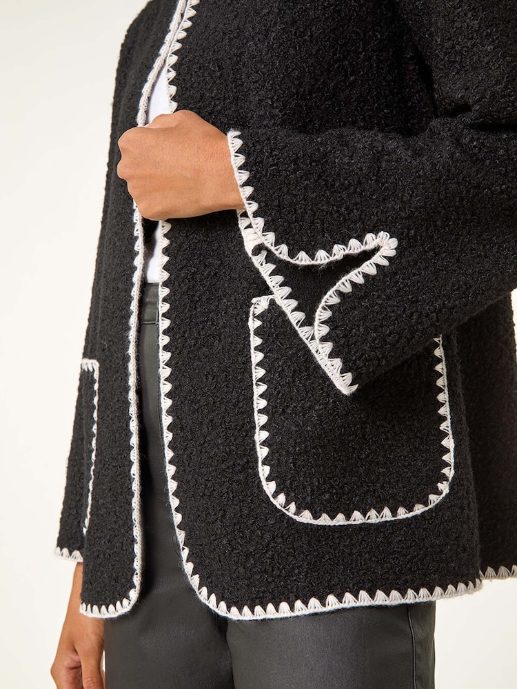 Roman Black Contrast Blanket Stitch Jacket - Image 5 of 5