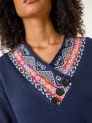 Roman Blue Nordic Print Button Detail Jumper - Image 5 of 5