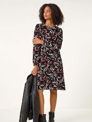 Roman Black Abstract Ruched Short Dress - Image 1 of 6