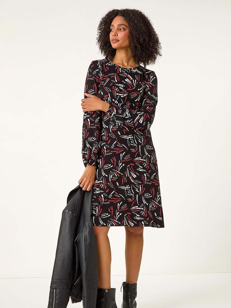 Roman Black Abstract Ruched Short Dress - Image 1 of 6