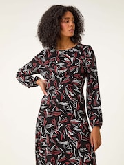 Roman Black Abstract Ruched Short Dress - Image 3 of 6