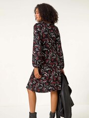 Roman Black Abstract Ruched Short Dress - Image 4 of 6