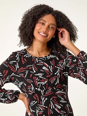 Roman Black Abstract Ruched Short Dress - Image 5 of 6