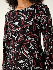 Roman Black Abstract Ruched Short Dress - Image 6 of 6