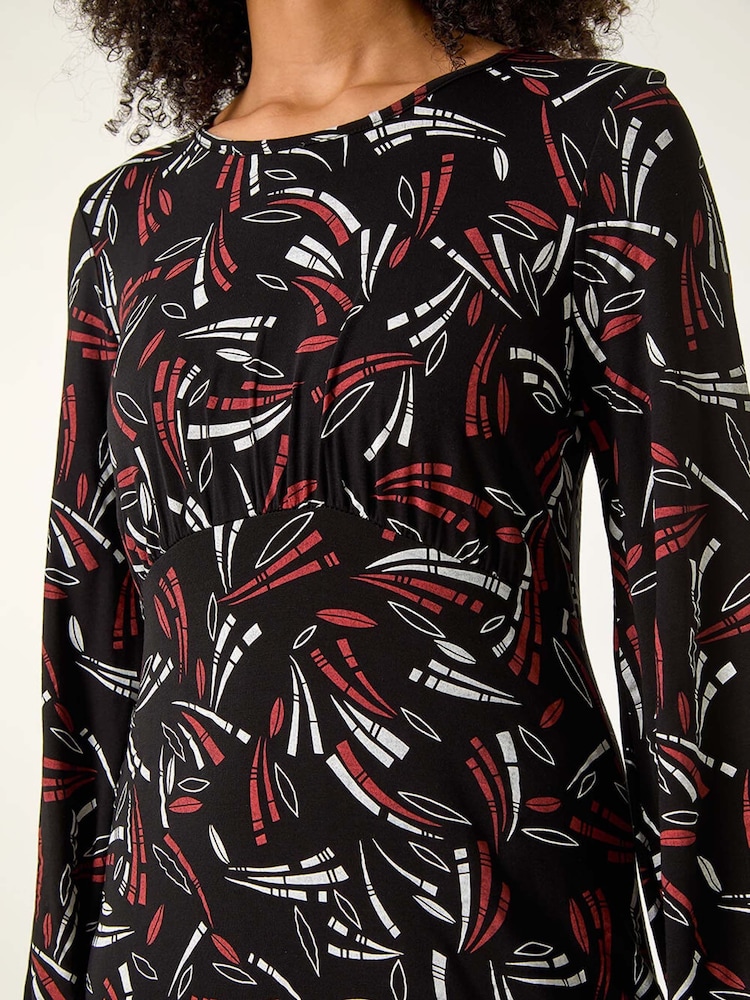 Roman Black Abstract Ruched Short Dress - Image 6 of 6