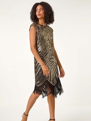 Roman Metallic Sleeveless Art Deco Sequin Tassel Bodycon Dress - Image 2 of 5