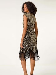 Roman Metallic Sleeveless Art Deco Sequin Tassel Bodycon Dress - Image 3 of 5