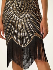 Roman Metallic Sleeveless Art Deco Sequin Tassel Bodycon Dress - Image 5 of 5