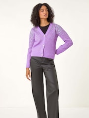 Roman Purple Sequin Knit Buttoned Cardigan - Image 3 of 6