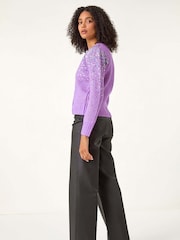 Roman Purple Sequin Knit Buttoned Cardigan - Image 4 of 6