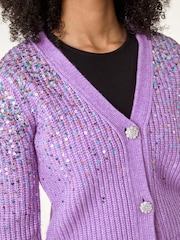 Roman Purple Sequin Knit Buttoned Cardigan - Image 6 of 6