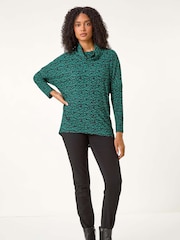 Roman Green Print Relaxed Cowl Neck Tunic Top - Image 2 of 5