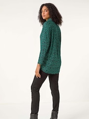 Roman Green Print Relaxed Cowl Neck Tunic Top - Image 3 of 5