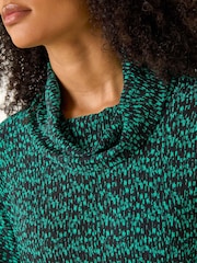 Roman Green Print Relaxed Cowl Neck Tunic Top - Image 5 of 5
