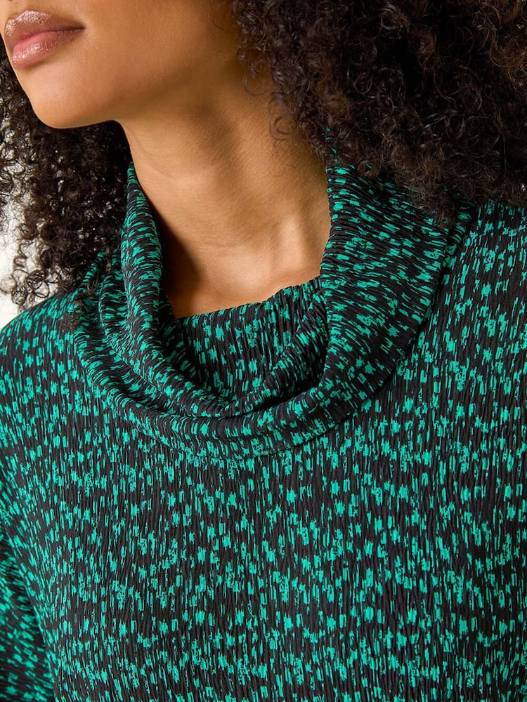 Roman Green Print Relaxed Cowl Neck Tunic Top - Image 5 of 5