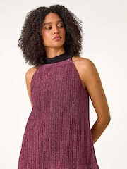 Roman Pink Glitter Plisse Halter Neck Top - Image 3 of 6