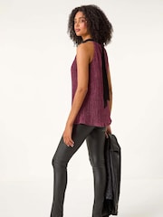 Roman Pink Glitter Plisse Halter Neck Top - Image 4 of 6