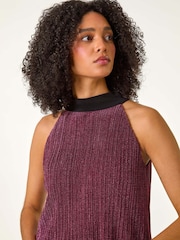 Roman Pink Glitter Plisse Halter Neck Top - Image 5 of 6
