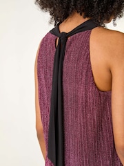 Roman Pink Glitter Plisse Halter Neck Top - Image 6 of 6