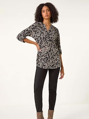 Roman Grey Stretch Animal Print Shirt - Image 1 of 6