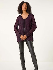 Roman Pink Shimmer Crew Neck Knit Cardigan - Image 1 of 5