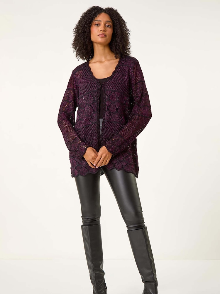 Roman Pink Shimmer Crew Neck Knit Cardigan - Image 1 of 5