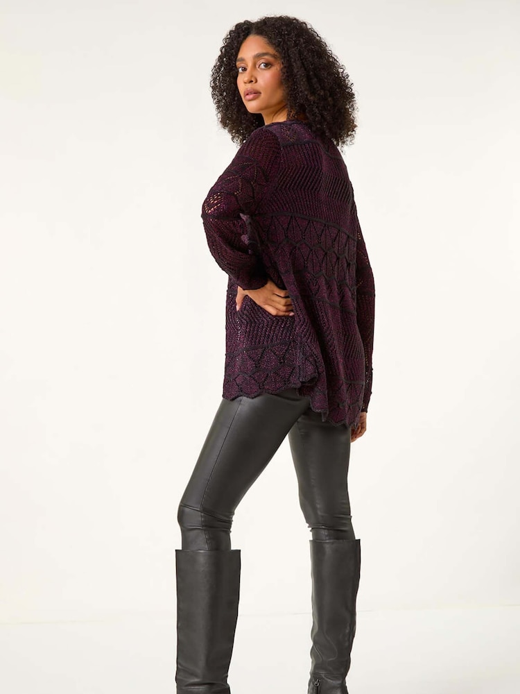 Roman Pink Shimmer Crew Neck Knit Cardigan - Image 2 of 5