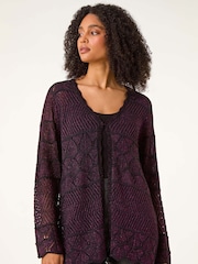 Roman Pink Shimmer Crew Neck Knit Cardigan - Image 3 of 5