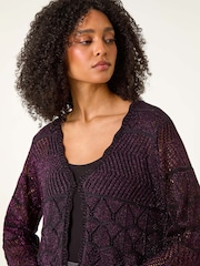 Roman Pink Shimmer Crew Neck Knit Cardigan - Image 4 of 5