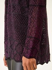 Roman Pink Shimmer Crew Neck Knit Cardigan - Image 5 of 5