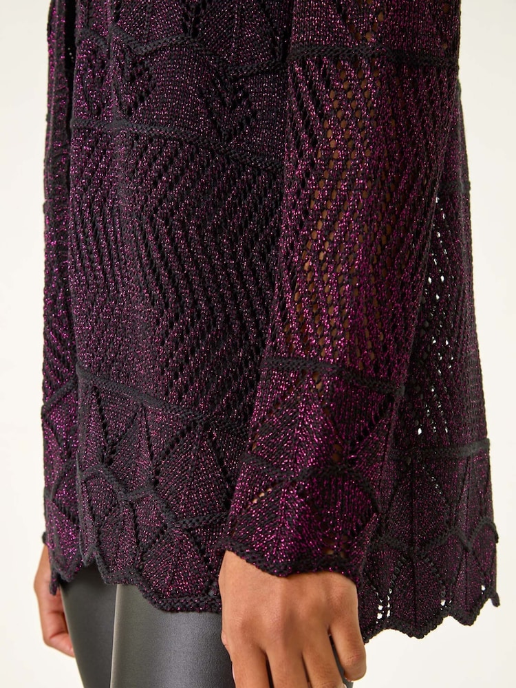 Roman Pink Shimmer Crew Neck Knit Cardigan - Image 5 of 5