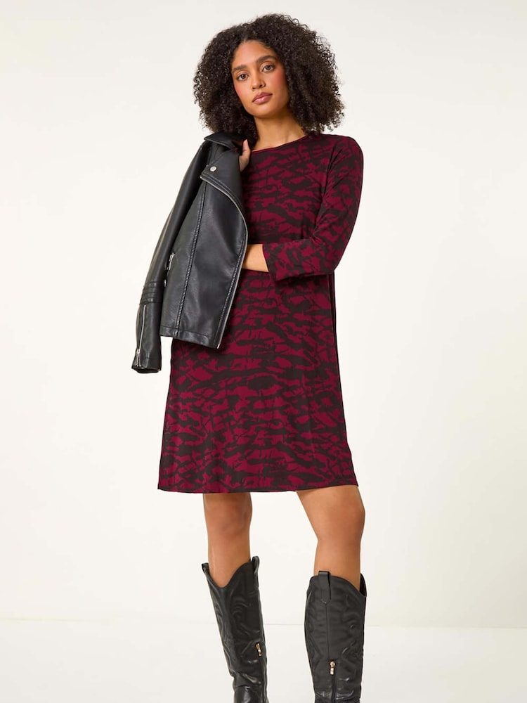 Roman Red Abstract Print A-Line Dress - Image 1 of 6