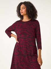 Roman Red Abstract Print A-Line Dress - Image 3 of 6