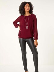 Roman Red Chiffon Banded Hem Pleated Top - Image 2 of 5