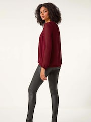 Roman Red Chiffon Banded Hem Pleated Top - Image 3 of 5