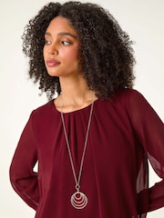 Roman Red Chiffon Banded Hem Pleated Top - Image 4 of 5