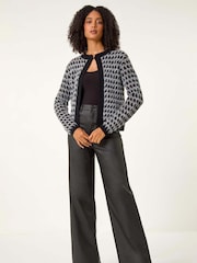 Roman Black Textured Fluffy Knit Cardigan - Image 3 of 6