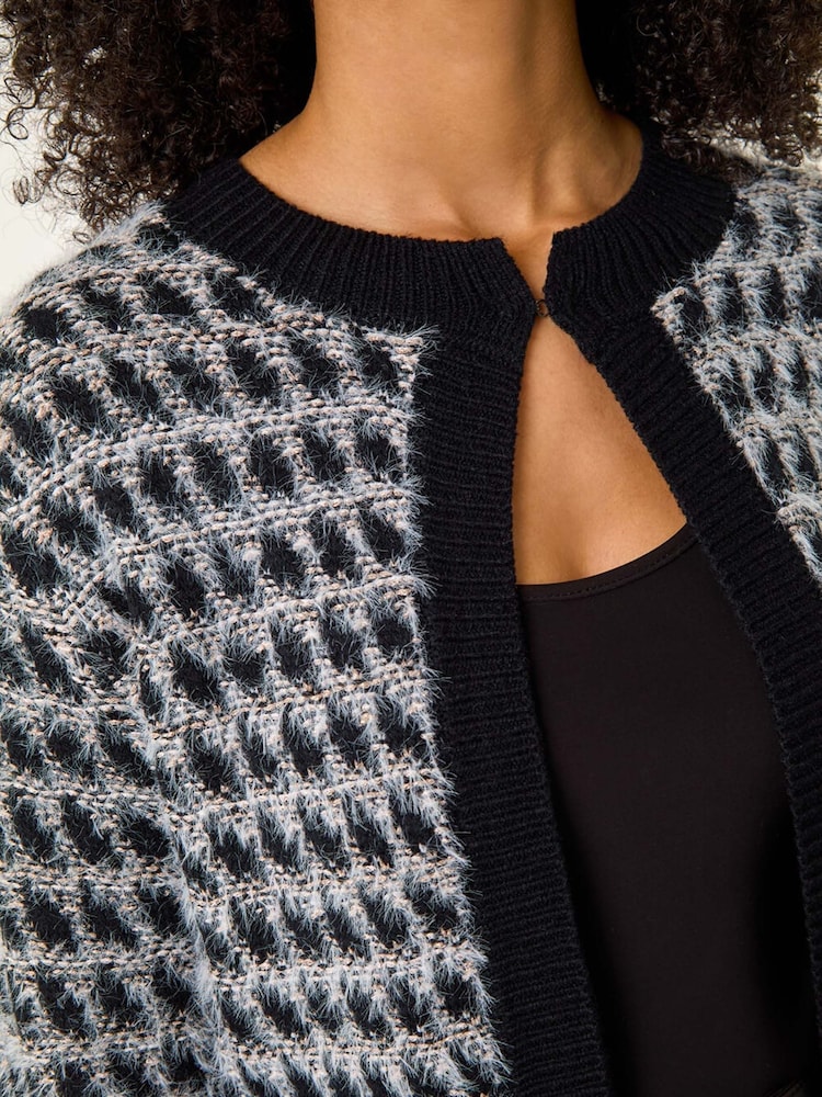 Roman Black Textured Fluffy Knit Cardigan - Image 6 of 6