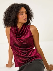 Roman Glitter Velvet Cowl Neck Stretch Top - Imagen 1 de 5