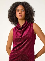 Roman Glitter Velvet Cowl Neck Stretch Top - Imagen 4 de 5