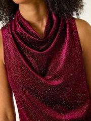 Roman Glitter Velvet Cowl Neck Stretch Top - Imagen 5 de 5