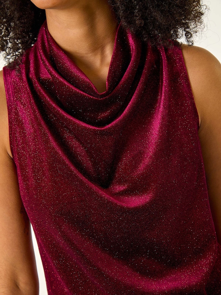 Roman Glitter Velvet Cowl Neck Stretch Top - Imagen 5 de 5