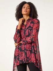 Roman Red Floral Longline Button Detail Shirt - Image 4 of 5
