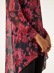 Roman Red Floral Longline Button Detail Shirt - Image 5 of 5