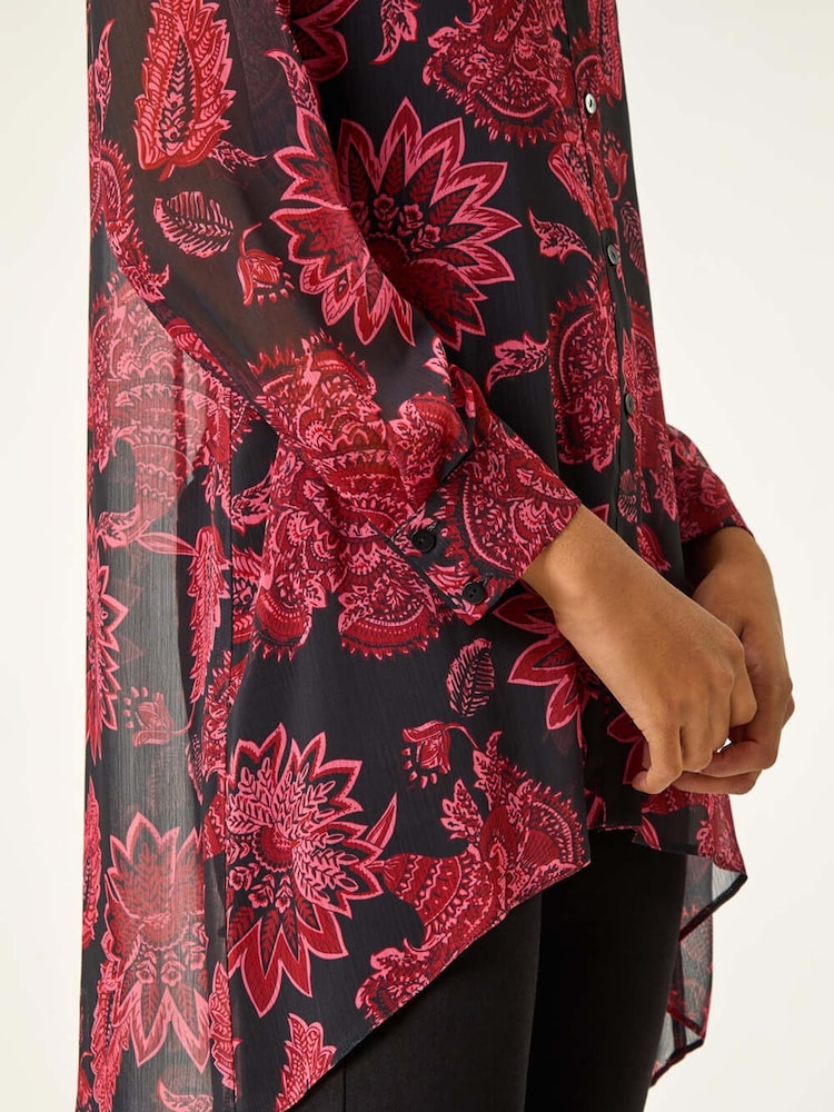 Roman Red Floral Longline Button Detail Shirt - Image 5 of 5