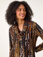 Roman Brown Animal Print Cowl Neck Tunic Top - Image 4 of 5